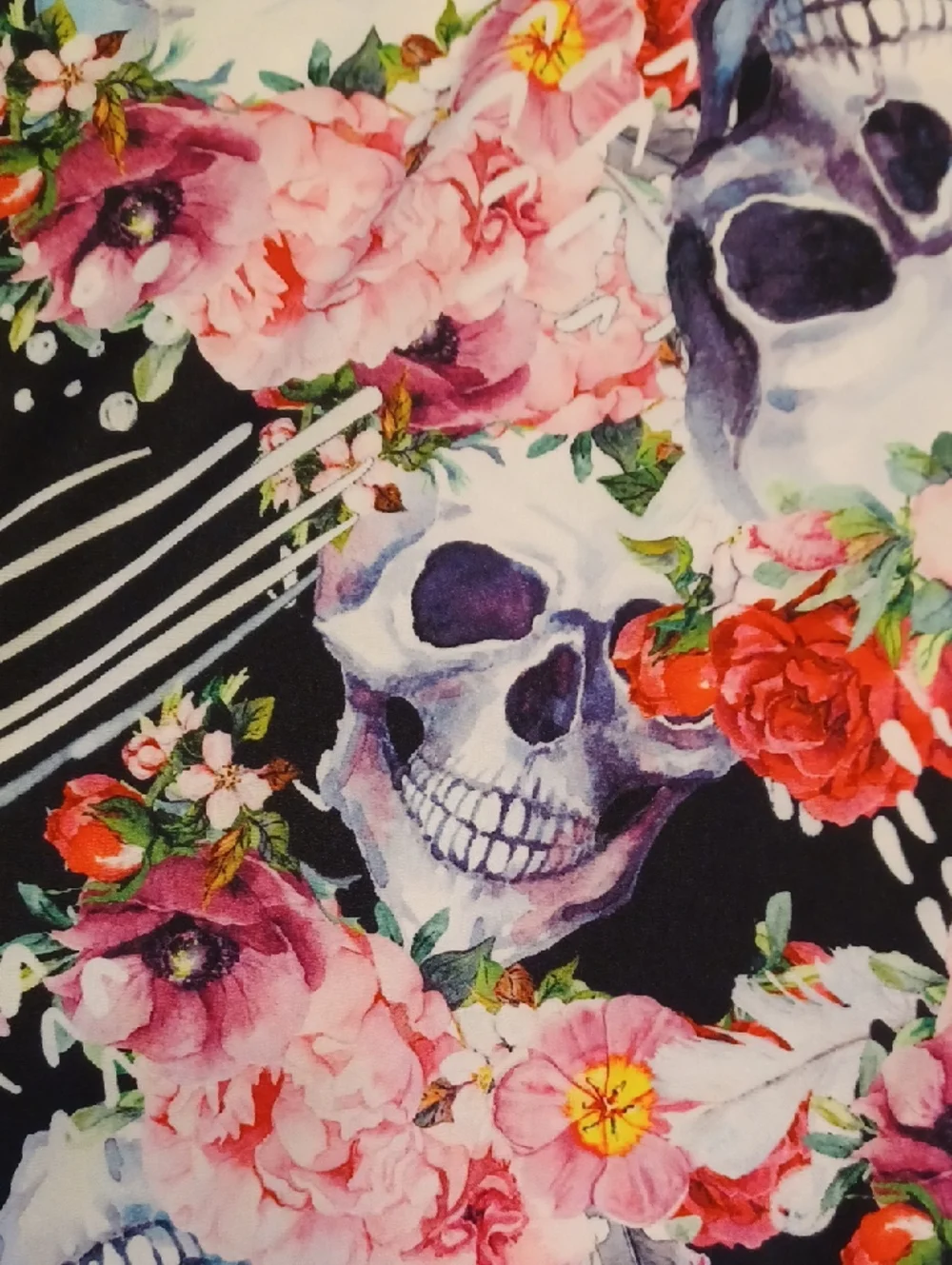 Floral Skull Fit-and-Flare Dress in Black with Pink & Blue Flowers Size XXL - Picture 12 of 14